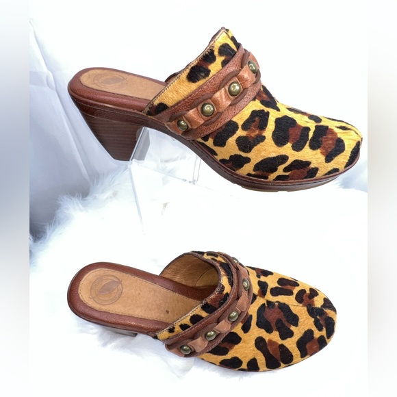 REAL Bovine Hair Leopard print NURTURE Leather Women Mule Heels 10 M - Picture 6 of 6